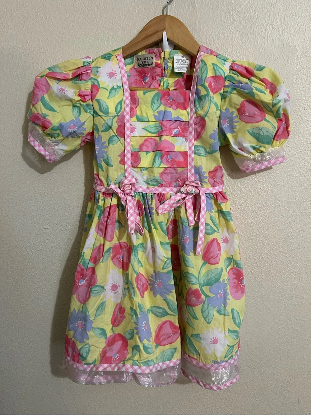Rachel’s Kids Dress Size 6x Yellow Floral Girls' Vintage Puff sleeve